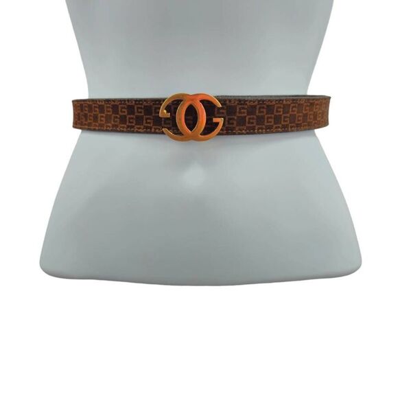 Rare Vintage Gucci Skinny Brown G Monogram Suede Belt with 24KT Gold-Plated Buck - Picture 1 of 5